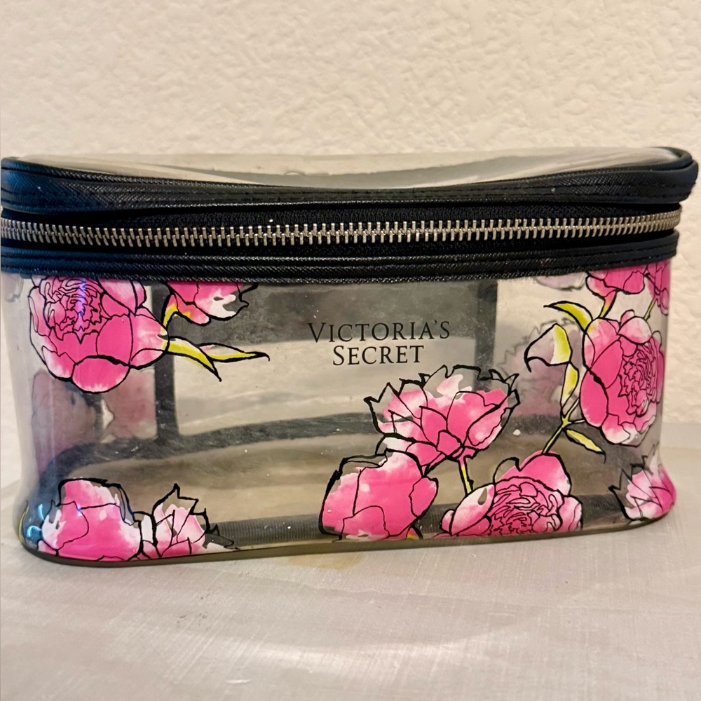 Victoria's Secret Clear Cosmetic Pouch with Pink Floral Print